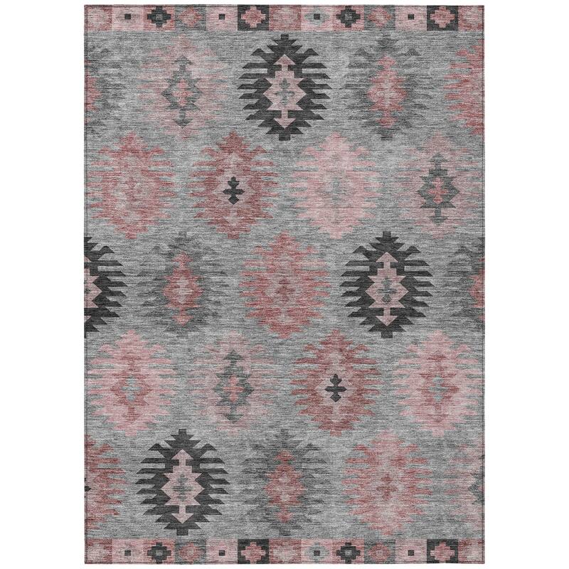 Machine Washable Indoor/ Outdoor Boho Tribal Chantille Rug