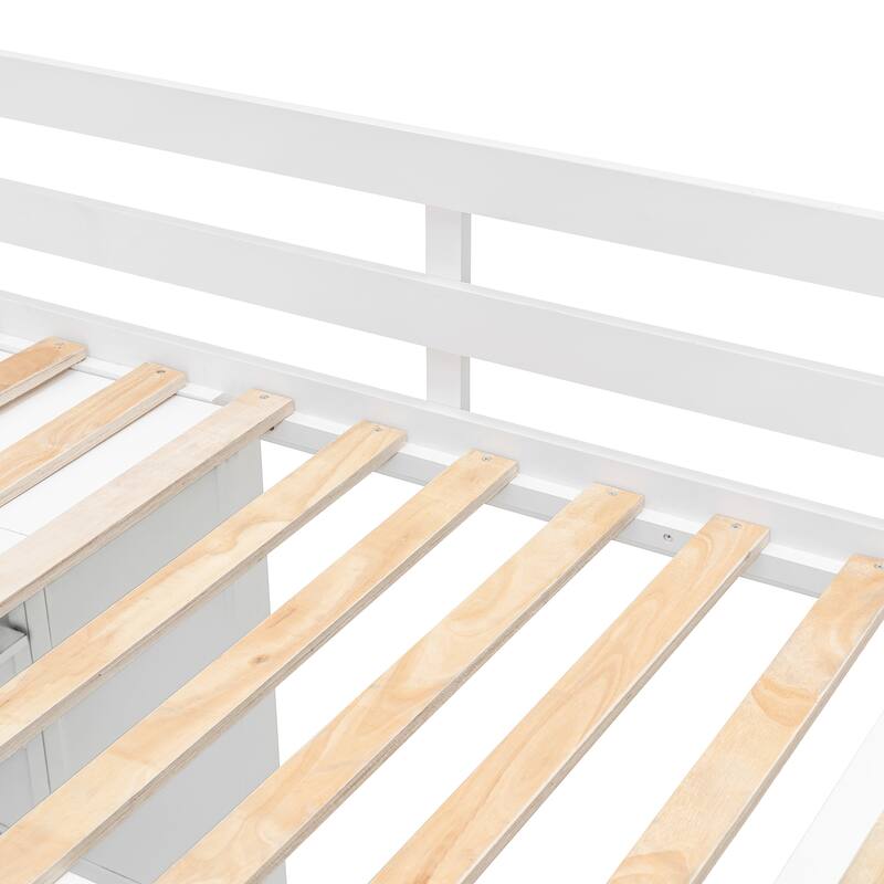Full Size Loft Bed With Wardrobe,Desk And Shelves,Equipped With Three Foldable Shelves On Each Side