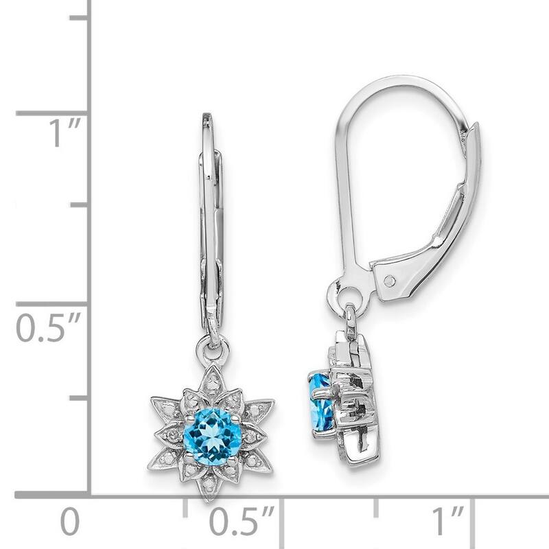 Curata 925 Sterling Silver Dangle Polished Leverback Diamond and Light Blue Topaz Earrings - 28x9mm Wide