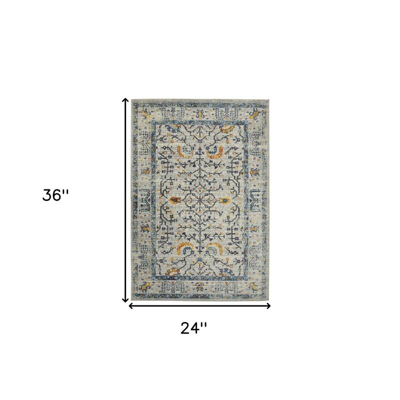 HomeRoots 2' X 3' Ivory And Yellow Oriental Distressed Area Rug - 36.00 in. x 24.00 in. x 0.38 in.