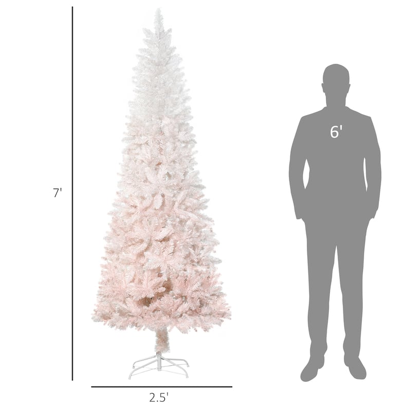 Unlit 6ft/7ft Artificial Pencil Fir Christmas Tree with Gradient White to Pink Design and Steel Base