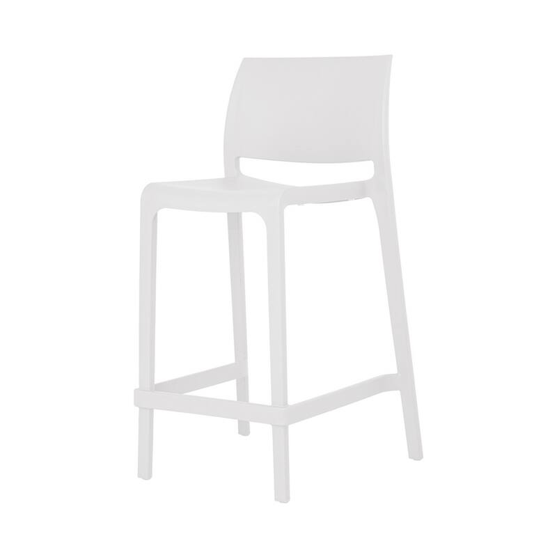 HomeRoots Set of Four 26" White Heavy Duty Plastic Low Back Outdoor Counter Height Bar Chairs