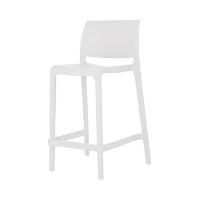 HomeRoots Set of Two 26" White Heavy Duty Plastic Low Back Outdoor Counter Height Bar Chairs