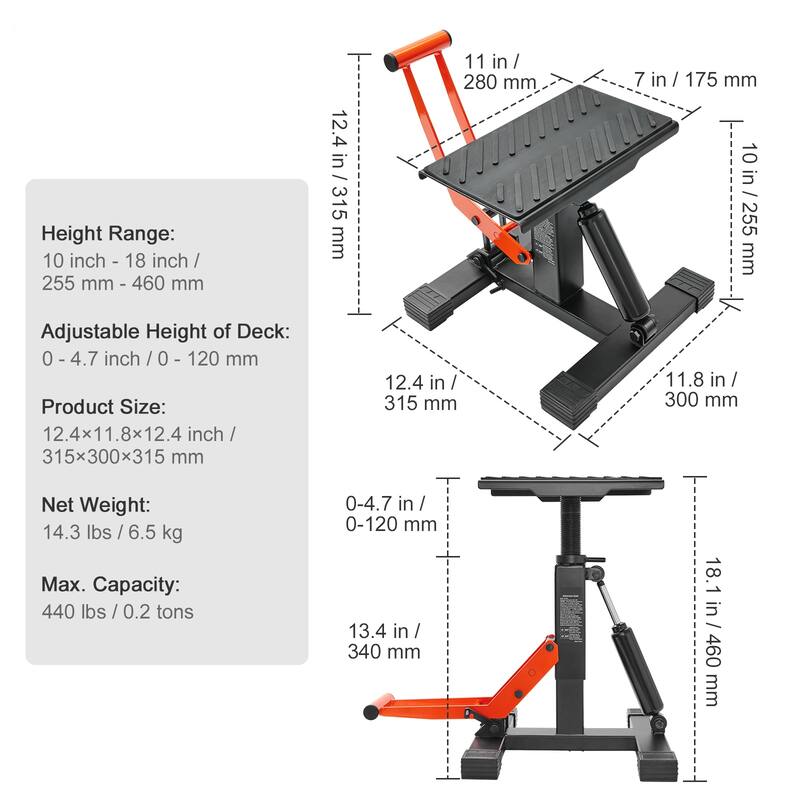 Dirt Bike Lift Stand, Motorcycle Jack Lift Stand 440 lbs Capacity and Hydraulic Lift Operation, Adjustable Height Hoist Table