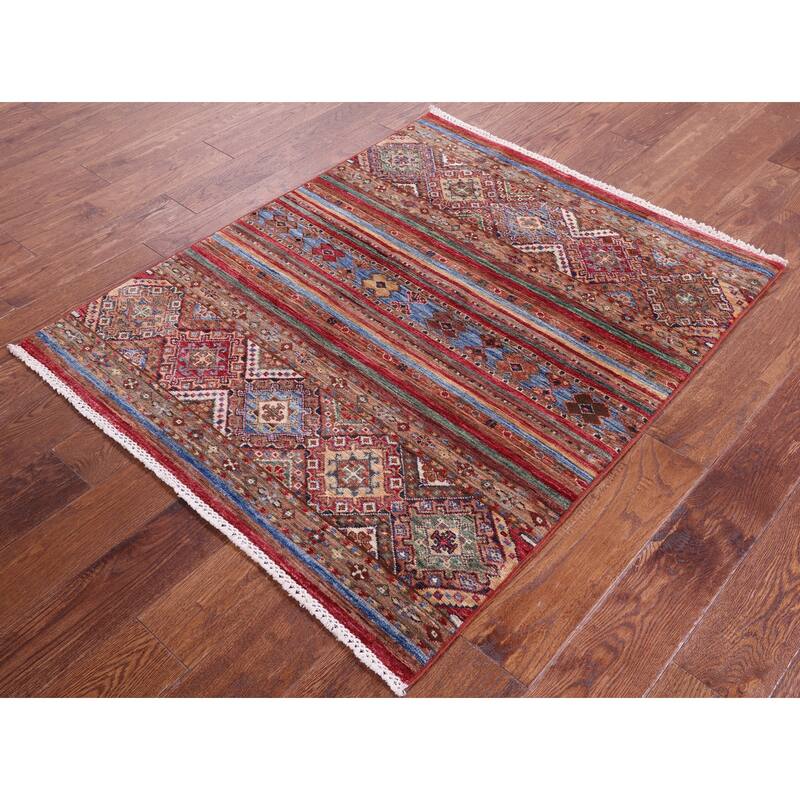 Golden Nile Khorjin Persian Gabbeh Hand Knotted Wool Rug - 3' 5" X 4' 2"