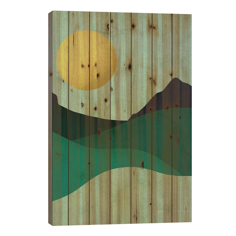 Chartreuse Moon Print On Wood by Reyna Noriega - Multi-Color - 26x18x1.5