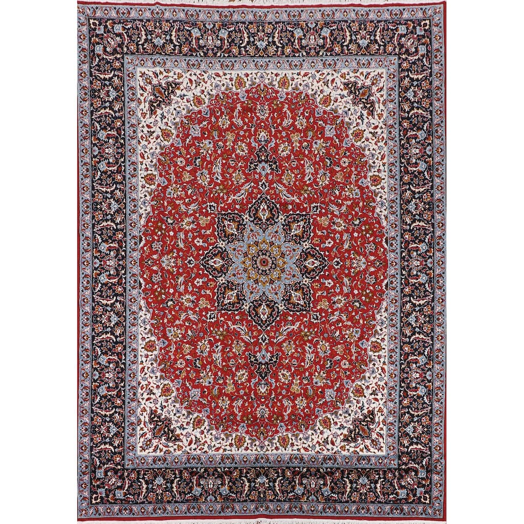 Floral Red Kashan Turkish Rug Floral Machine-Made Carpet - 9'9" x 12'8"