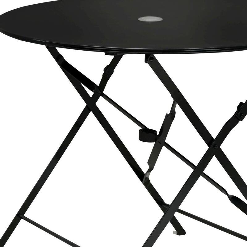36" Black Rounded Aluminum Folding Outdoor Dining Table with Umbrella Hole