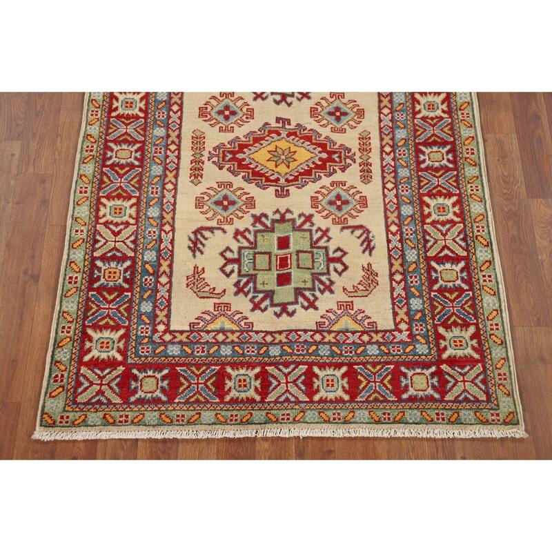 Traditional Kazak Oriental Accent Rug Hand-Knotted Wool Carpet - 3'5" x 4'10"
