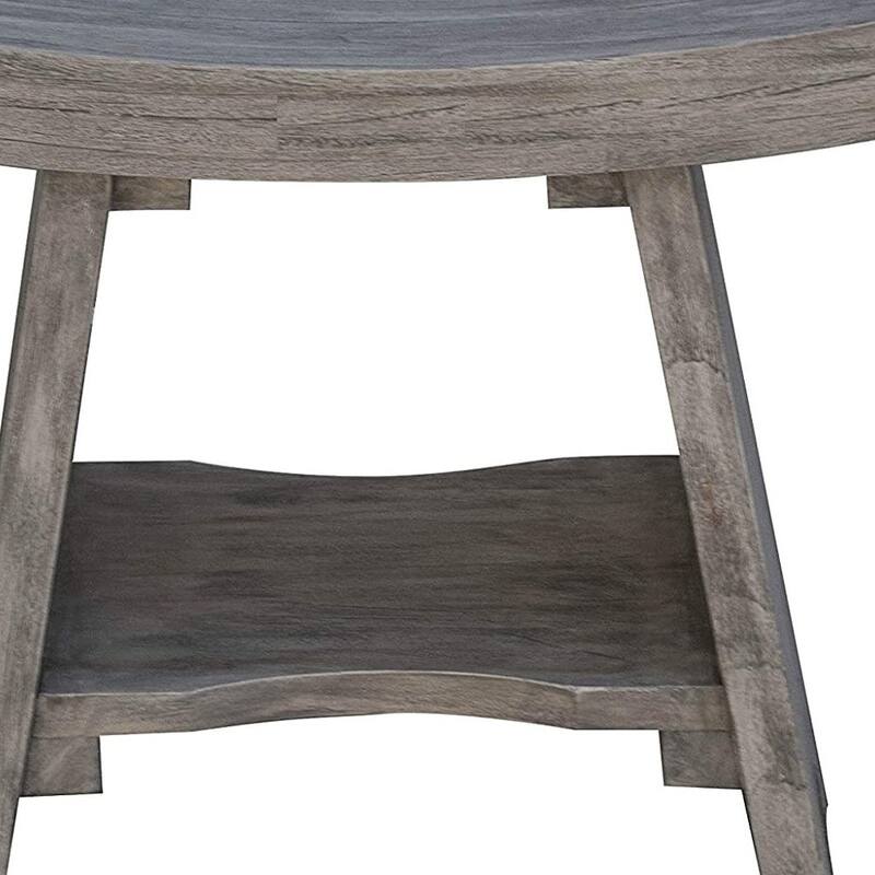 HomeRoots 18" Gray Solid Wood Rectangular Shower Bench With Shelf