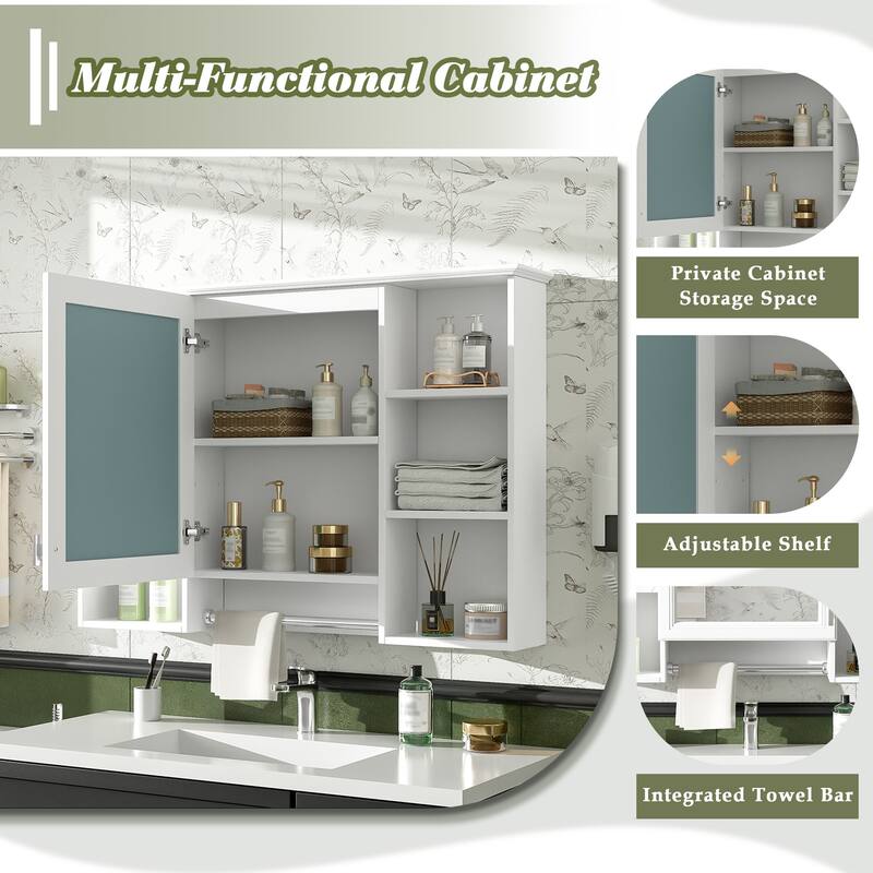 42 Inch Wall Mounted Bathroom Medicine Cabinet with Mirror, Adjustable Shelf, Soft Close Door