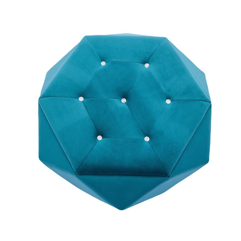 Velvet Polygon Ottoman with Diamond Lid, Multi-Functional Tufted Stroage Ottoman for Bedroom Entryway Foot Rest Stool
