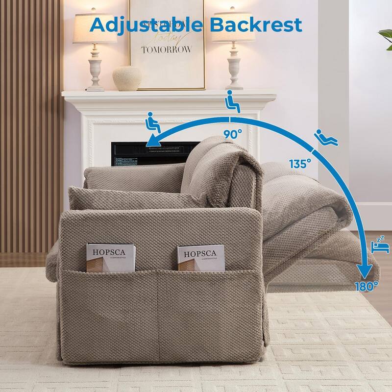 Mixoy Convertible Sofa Bed with Memory Foam Mattress, Queen Size, Beige/Grey, Adjustable Backrest