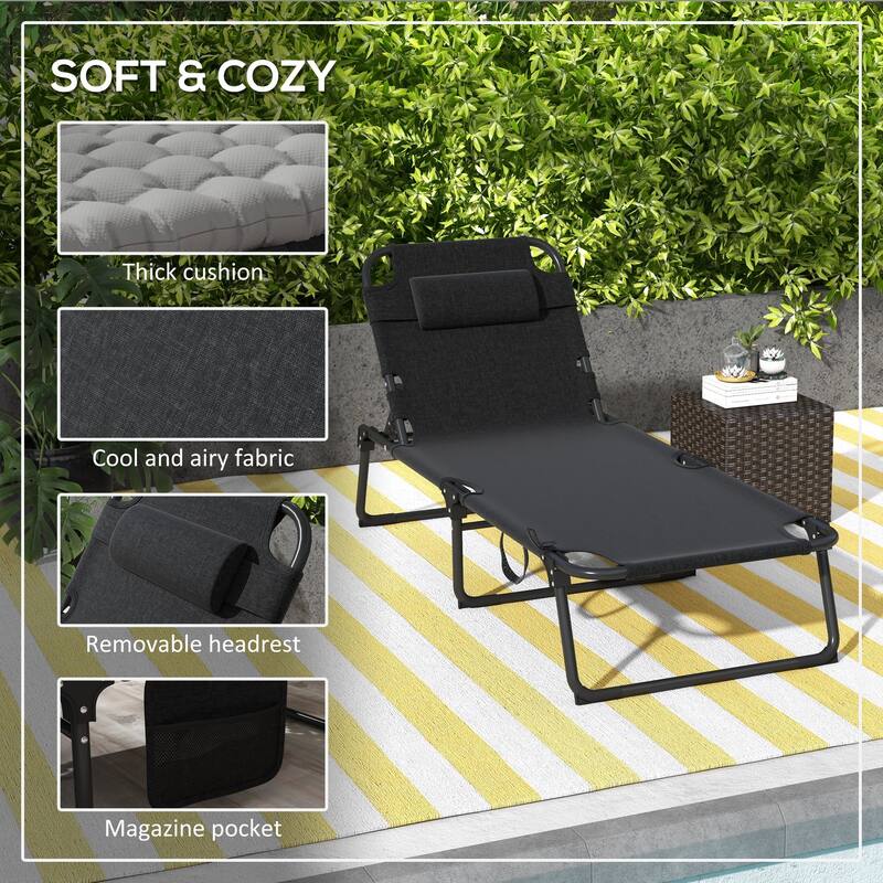 Outdoor chaise lounge with side pockets and removable cushions
