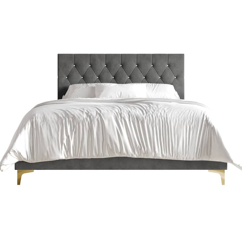 CraftPorch Glam Crystal Diamond Tufted Velvet Upholstered Bed with Storage Bench