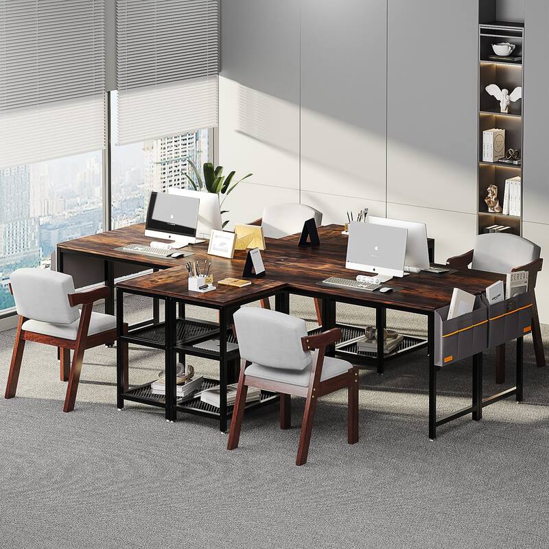 L Shaped Computer Desk with Reversible Side Storage Shelves, Small Corner Desk for Small Space Home Office,Writing Study Table
