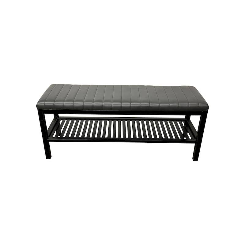 Solid Bamboo Ribbed Padded 40" Bench with Shelf