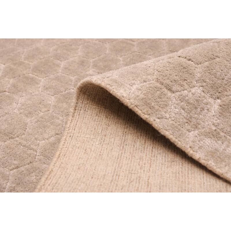 ECARPETGALLERY Hand Loomed Elysian Light Khaki Viscose Rug - 7'11 x 10'0