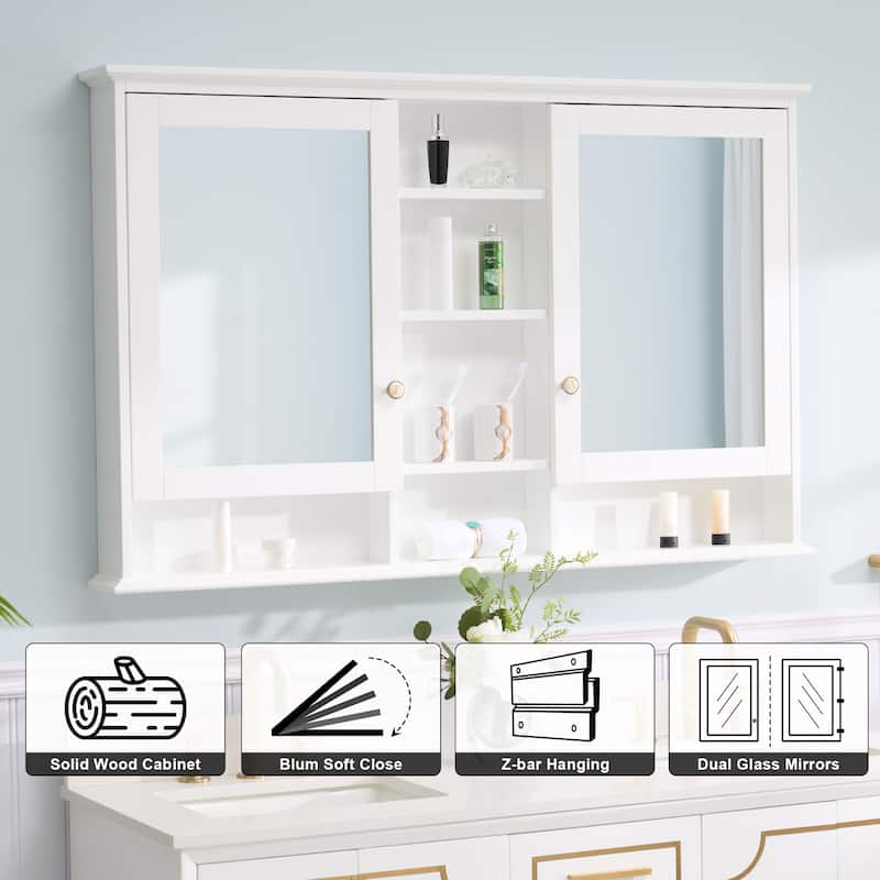 Modern Surface Mount Solid Wood Framed Medicine Cabinet With Mirror and Shelves