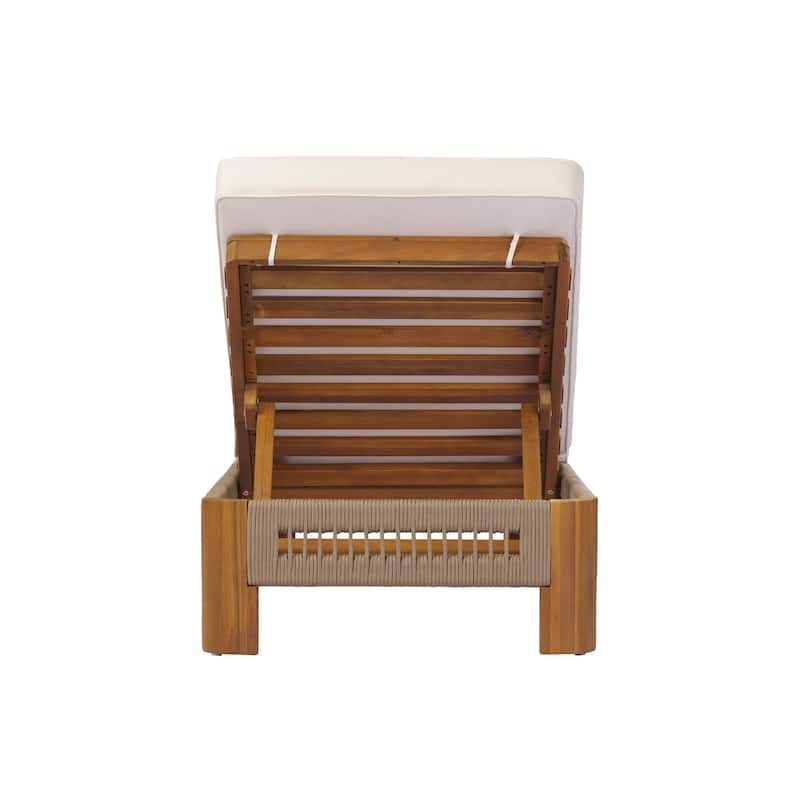 Christopher Knight Home - Ellery Acacia Wood Outdoor Adjustable Chaise Lounge with Cushion & Handwoven Rope Accents