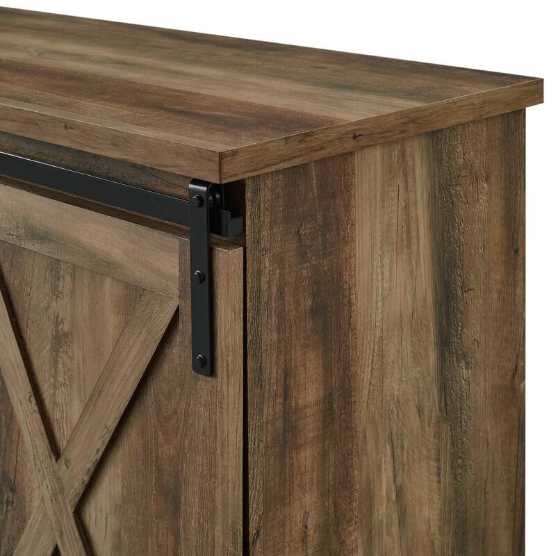 Farmhouse Grey Wash TV Stand with Sliding Barn Doors for TVs up to 65 Inches