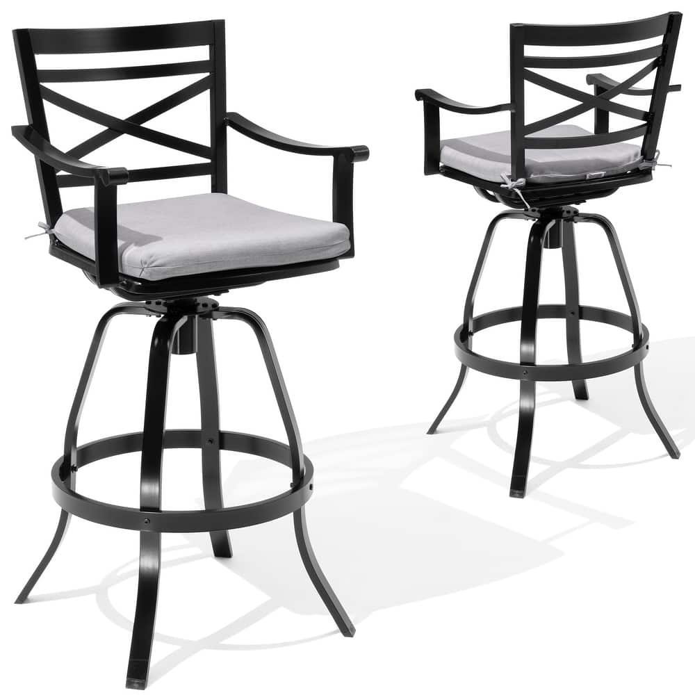 Outdoor Patio Cast Aluminum Swivel Bar Stools with Sunbrella Cushion - 21.7W x 26.7D x 40.9H inch