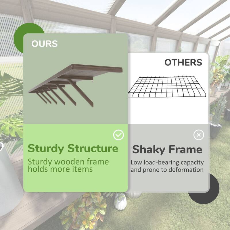 VEIKOUS Wooden Greenhouse Shelves, Heavy-Duty Storage Shelving for Wooden Greenhouses, 5 Available Sizes