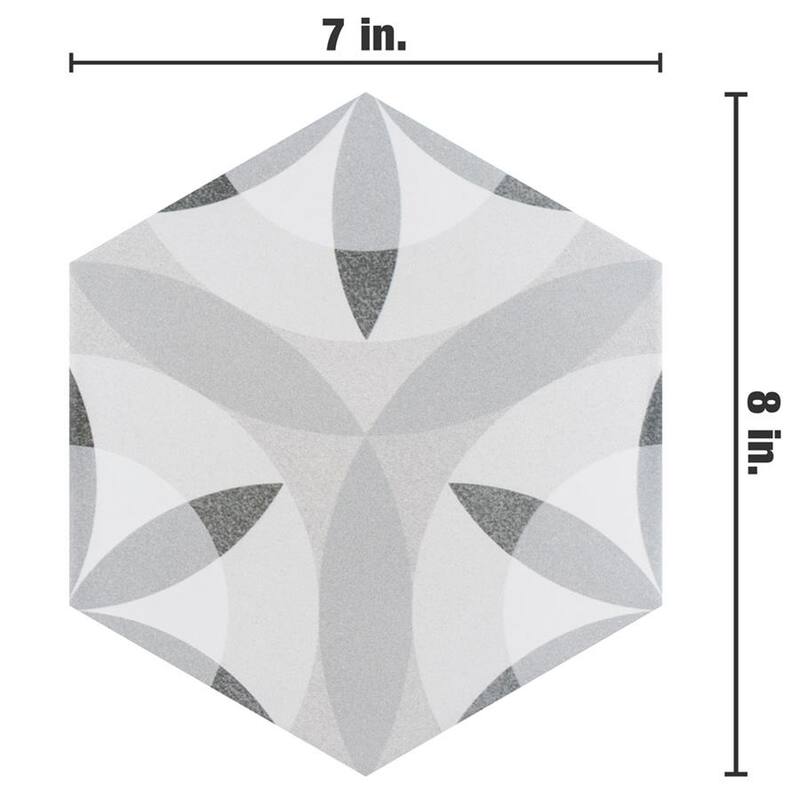 Merola Tile Hexatile Matte Nature Black & White 7" x 8" Porcelain Floor and Wall Tile