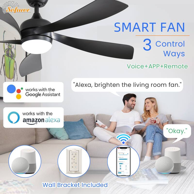 Modern Ceiling Fan With Light Smart Life APP Remote Control Timer For Alexa Google Bedroom Farmhouse