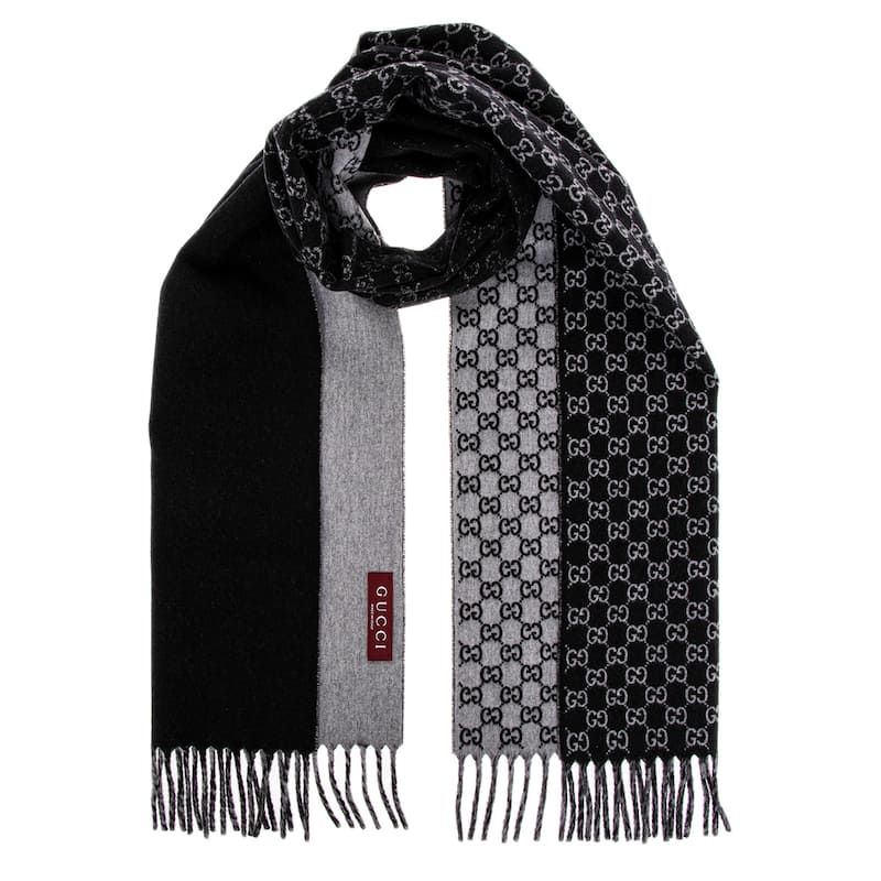 Gucci GG Wool Cashmere Scarf - Black and Grey