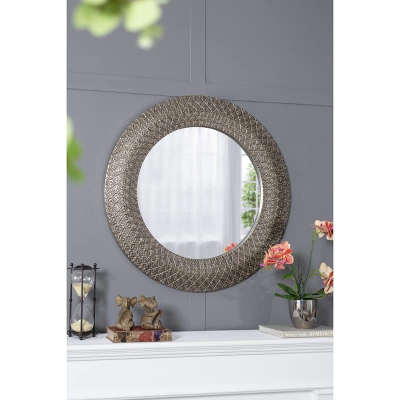 Large Sculpted Frame Round Wall Mirror - 39.25" - Silver