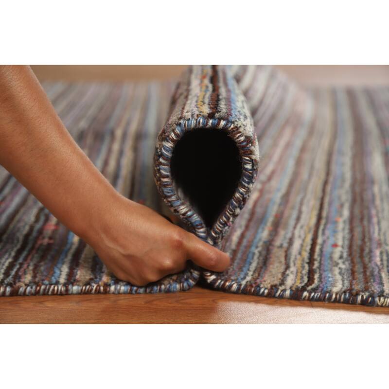 Hand Knotted Oriental 100% Wool Carpet Tribal Stripe Multi-Colored Gabbeh Area Rug - 7' 10'' X 5' 6''