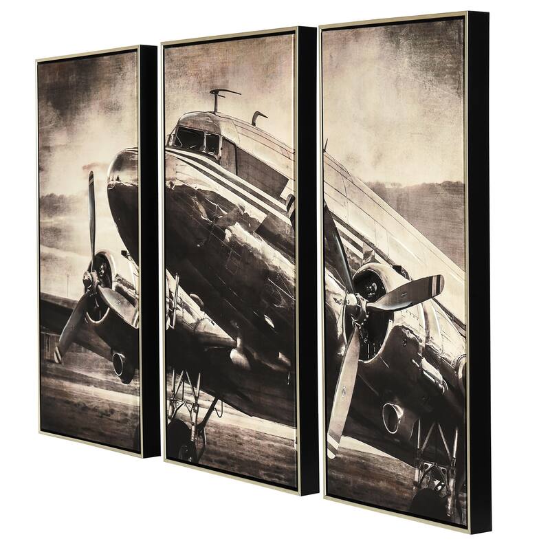 StyleCraft Vintage Airliner Hand-Embellished Framed Canvas Wall Art - 50" x 32" - Set of 3