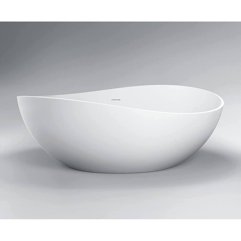 Vanity Art 63" X 37" White Stone Freestanding Soaking Bathtub