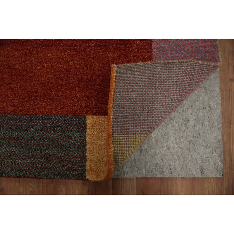 Hand Knotted Oriental 100% Wool Carpet Modern Geometric Oranges & Rust Gabbeh Area Rug - 9' 8'' X 6' 5''