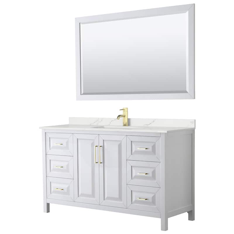 Wyndham Collection WCV252560S-QTZ-UNSM58 Daria 60" Free Standing - White / Giotto Quartz Top / Brushed Gold Hardware