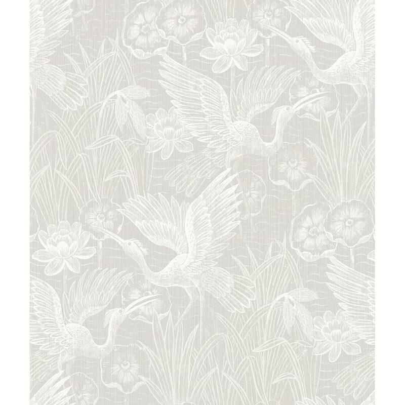 Seabrook Designs White Heron Floral Stringcloth Unpasted Wallpaper - 27 in. W x 27 ft. L - 27 in. W x 27 ft. L - Heron Neutral