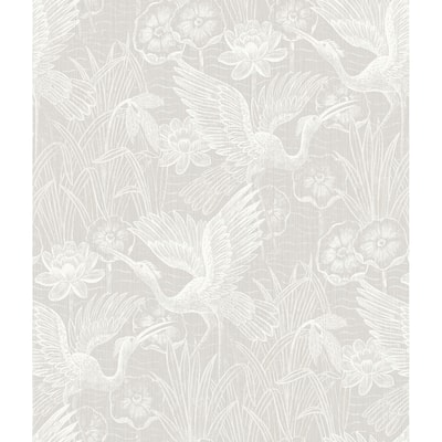 Seabrook Designs White Heron Floral Stringcloth Unpasted Wallpaper - 27 in. W x 27 ft. L