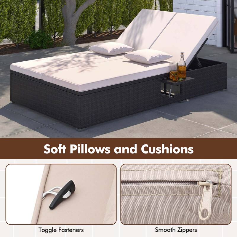 Costway Outdoor Patio Daybed PE Wicker Double Chaise Lounge with - See Details
