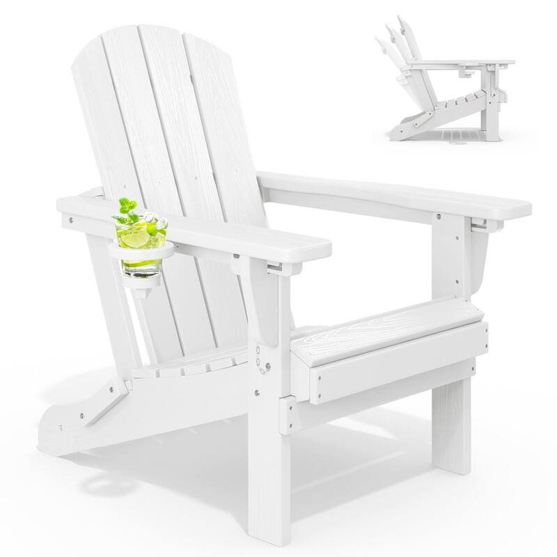 3-Position Reclining Folding Outdoor Chair – PE Wood Grain, Weather-Resistant