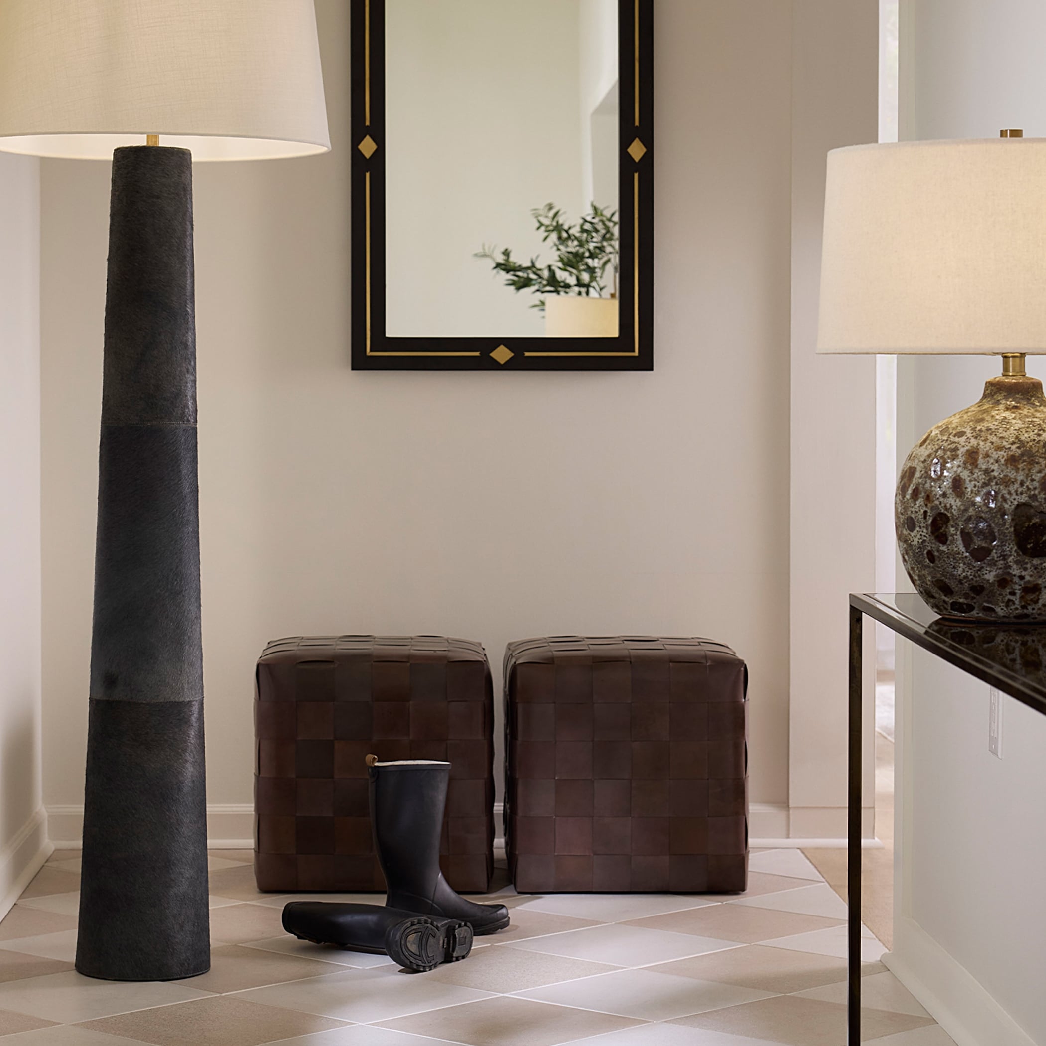 Alden Decor Blair Woven Leather Ottoman