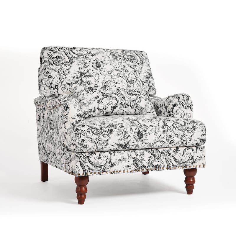 Mid Century Chenille Upholstered Accent Chair with Nailhead Trim