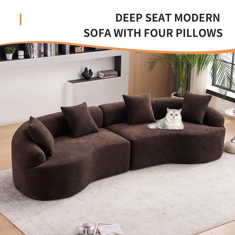 Full Compression Sponge Chenille Curved Sleeper Sofa Couch with 4 Pillows