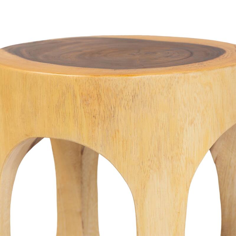 Kaseko Hand-carved Suar Wood Side Table - Sculptural Accent Table with Open Work Design, Boho Style for Living Room or Bedroom