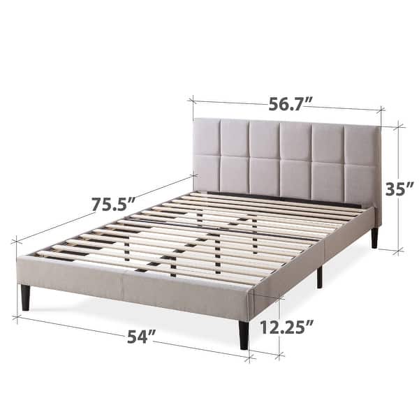 Priage By Zinus Upholstered Square Stitched Platform Bed Frame With Short Headboard Overstock 32012763 Beige Full