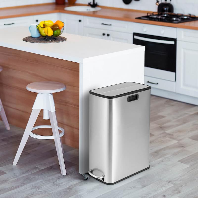 Costway 12 Gallon Wings Open Lid Trash Can with Soft-Closing Lids &