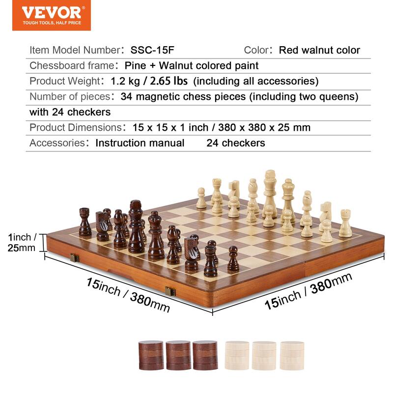VEVOR Wood Chess Set Chess Checkers Game Set for Adults Kids Tournament Professional Beginner