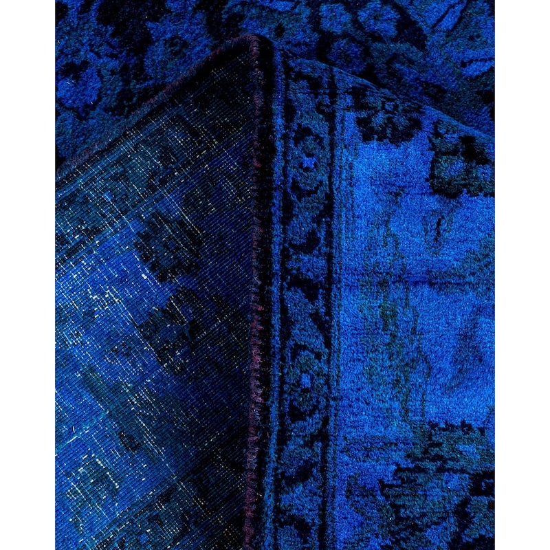 Overton Hand Knotted Wool Vintage Inspired Modern Contemporary Overdyed Blue Area Rug - 4' 2" x 6' 2"