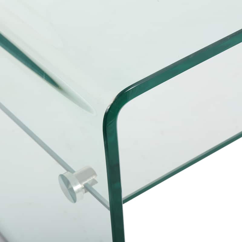 Roomfitters Modern Tempered Glass Coffee Table with 12 mm Bent Top & 8 mm Shelf, Clear Minimalist Living Room Table