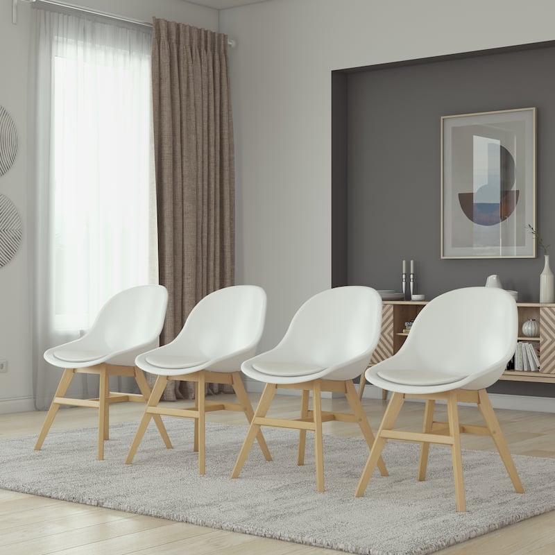 Midtown Concept Indoor Wood Dining Chairs - With Cushion (Set of 4) - White Side Chairs with Light Wood Finish Legs